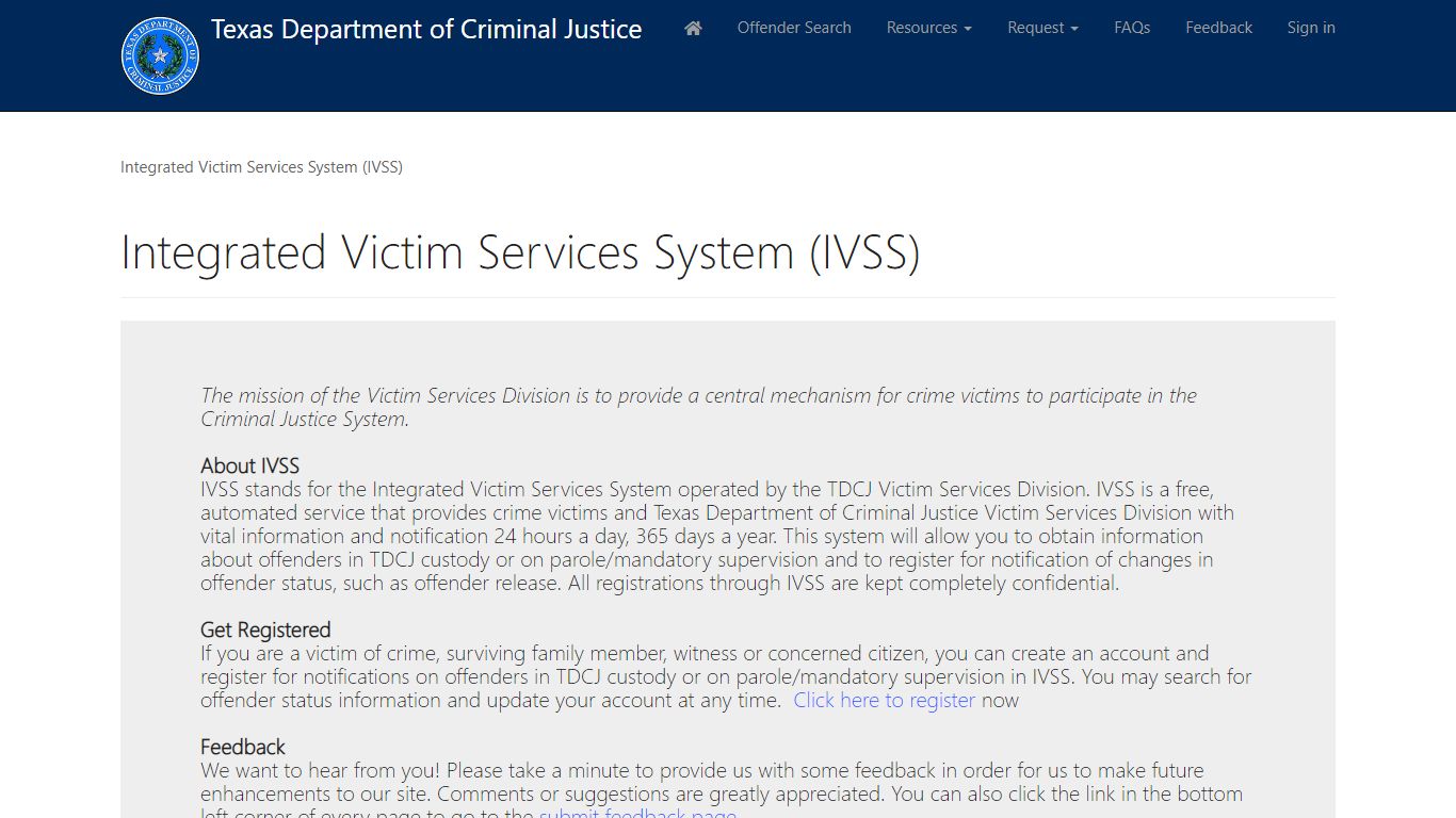 Offender Search · Customer Self-Service - Texas